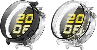 جراب حماية صلب لساعة هواوي GT 5 مقاس 41mm مع زجاج مقسى مدمج، [عبوة من قطعتين]، حماية كاملة ضد الخدش، متوافق مع هواوي GT 5 مقاس 41mm - شفاف أسود