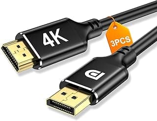 كابل DisplayPort إلى HDMI طول 3 قدم مطلي بالذهب، يدعم 4K@30Hz، 2K@60Hz، متوافق مع انفيديا، اي ام دي، اتش بي