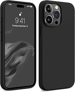 جراب متوافق مع ابل iPhone 15 Pro Max مقاس 6.7 بوصة، ملمس حريري من السيليكون السائل الناعم، مضاد للبصمات، غطاء حماية كامل ومرن (أسود نقي)