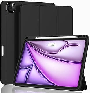 جراب حماية ذكي لايباد اير الجديد 13 بوصة 2024 مع حامل قلم [يدعم برو وقلم رصاص USB-C] يدعم خاصية التعرف باللمس والاستيقاظ-النوم التلقائي لون أسود مايكرو فايبر