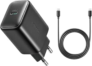 شاحن حائط سريع JR‑TCF23 25 واط USB‑C PD مع كابل USB نوع C إلى USB‑C بطول 1 م، محول شحن سريع بمنفذ واحد للموبايلات الذكية والتابلت من جوي رووم - أسود