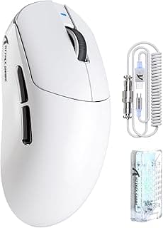 ATTACK SHARK X8PRO 55g Ultralight Wireless Gaming Mouse with Coiled Cable, Medium/Large Hands, 8K Polling Rate, Tri-Mode 2.4G/Wied/BT, 500mAh, 40,000DPI, Optical Sensor PAW3395 - White