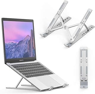 حامل لابتوب، حامل نوت بوك قابل للطي من الألومنيوم، حامل لابتوب عالمي قابل للتعديل للكمبيوتر، متوافق مع iPad Pro، نوت بوك، 6 مستويات ارتفاع قابلة للتعديل - فضي