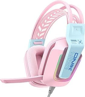 Pink Gaming Headset with Mic for PC PS4 PS5 Xbox One Switch Kids Cute Gamer Headphones Video Game Computer Gaming Headsets with Noise Cancelling Microphone Gaming Head Set Laptop Accessories