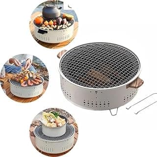 Stainless Steel Round Charcoal Grill with Grill Grill, Built-in Pot, Ergonomic Handles – Practical for Outdoor Use