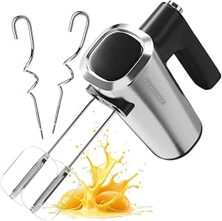 Hand Mixer, 400 W, with 5 Speeds and Turbo Function, Quiet Operation Without Spraying with Whisk, Electric Stainless Steel for Stirring and Mixing in the Kitchen, Silver