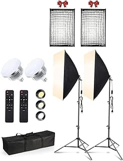 Lighting Kit, Continuous Photography Lighting Kit with 2x20x28in Soft Box | 2X 150W 2700-6400K E27 LED Bulb, Photo Studio Lights Equipment for Camera Shooting, Video Recording