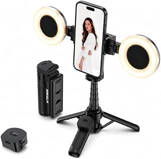 Selfie stick tripod extendable up to 42cm and rotates 360 degrees, 3 different lighting levels, built-in remote control for easy operation, model LIVE-M5 Pro