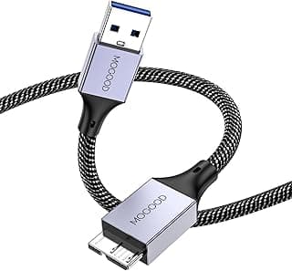 موجود كيبل بيانات مايكرو بي الى USB ذكر، 3.0 متوافق مع الاقراص الصلبة الخارجية المحمولة، دبليو دي ايليمنتس، سيجيت اكسبانشن، سامسونج M3 1 تيرابايت/جالكسي اس 5/نوت 3 - رمادي