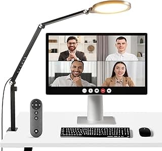 رينج لايت مكتبي 7 بوصة بقدرة 18 وات للبث المباشر ومؤتمرات الفيديو، إضاءة LED دائرية قابلة للتعتيم 3000-6500K مع ذراع مفصلي ومشبك للهاتف/الكمبيوتر، R18