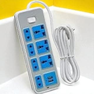 مشترك كهرباء منزلي بحماية من الحمل الزائد، 7 مخارج + 2 منفذ USB سريع وكابل 1.5 متر