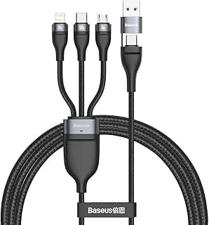 كابل بيانات Flash Series اثنان في ثلاثة U+C إلى M+L+C بقدرة 100W طول 1.2 متر رمادي+أسود