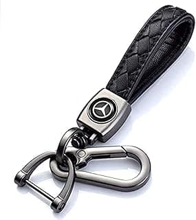THE PACK - Genuine Leather Car Logo Keychain for M-Benz Car, Metal Chain Keyring Styling Decoration Accessories Keyring with Logo Gift for Women and Men (Black) (M-Benz)