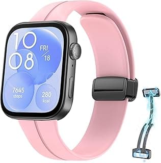 Silicone Strap Compatible with Huawei Watch Fit 3/Watch Fit 4 Pro/Fit 4 Magnetic Metal Stainless Buckle Sport Silicone Strap, Band Quick Release Soft Replacment Wristband