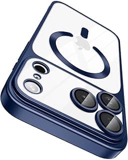 Dl3 Mobilak For iPhone 17 Pro Max Magnetic Case, Compatible with MagSafe, Built-in Camera Lens Protector, Luxury Plating Soft TPU Clear Shockproof Slim Thin Cover (Blue Matte)