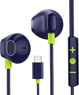 اورايمو سماعة اذن سلكية من هالو ايري مع قابس نوع سي سماعات ستيريو هاي فاي USB C ميكروفون وتحكم في مستوى الصوت متوافقة الهواتف الذكية بمنافذ داخل الأذن أزرق