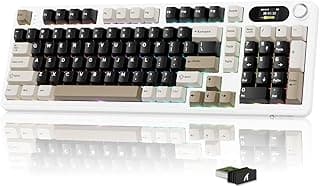 كيبورد العاب ميكانيكي لاسلكي X98 برو من اتاك شارك مع شاشة ذكية وزر وسائط RGB 2.4GHz/USB-C/BT5.0، مفتاح تبديل خطي سريع، مفاتيح بي بي تي لاجهزة الكمبيوتر وماك (ابيض)