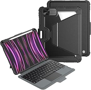 جراب كيبورد Bumper Link بإضاءة خلفية مصمم لجهاز ابل iPad Air 11 2024/10.9 2020/Air 4/Air 5/Pro 11 2020/2021/2022، مكان للقلم/مسند/تراك باد/كيبورد قابل للفصل/إضاءة خلفية 7 ألوان - أسود