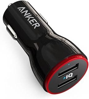 شاحن سيارة صغير معدني 24 وات و4.8 امبير وUSB ثنائي باور درايف 2 من انكر لمحول السيارة مع اضاءة LED زرقاء لموبايل ايفون XR/Xs/ماكس/X/8/7/بلس ايباد برو/اير 2/ميني جالاكسي ال جي اتش تي سي والمزيد أسود