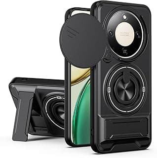 Case Cover Shock Resistant UNBLACK Protect Camera TPU + PC With KickStand Compatible with Honor x9d (Black)