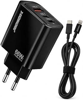 شاحن سريع 66W PD/QC3.0 متعدد المنافذ USB-A / Type-C / Lightning مع كابل Type-C to Lightning