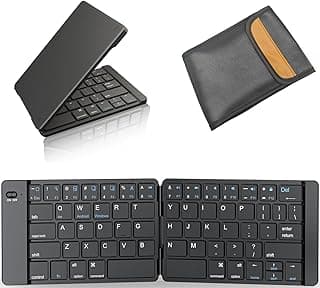 Foldable Bluetooth Keyboard - Portable Keyboard with Storage Bag, Rechargeable Full Size Ultra Slim Keyboard Compatible iOS Android Windows Smartphone Tablet and Laptop (Elegant Blue-Black)