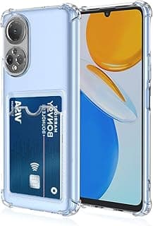 جراب محفظة شفاف لهاتف Honor X7 مع فتحة كارت، جراب حماية رفيع من TPU ناعم مضاد للصدمات مع حامل كروت - شفاف