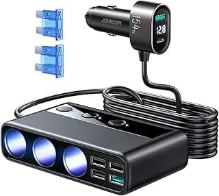 محول ولاعة سيارة JR-Cl06 بثلاث مخارج وستة منافذ PD+QC3.0 بقدرة 154 وات - اسود