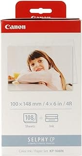 طقم ورق وحبر ملون كانون KP-108، مقاس 100 × 148 مم، 108 ورقة، أبيض