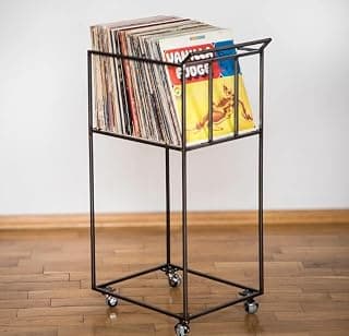 46398 Vinyl Record Storage Mobile Cart. LP Record Storage Cart on Rotating Wheels Holds 80 LP Records.