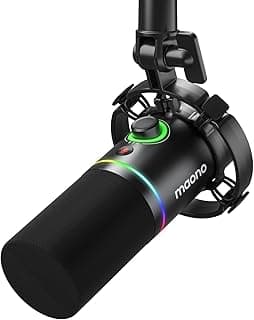 ميكروفون بودكاست PD200X XLR/USB من ماونو ديناميكي للكمبيوتر للتسجيل والبث والالعاب والتعليق الصوتي معدني مع برنامج زر كتم الصوت مقبس سماعة راس مقبض اكتساب وتحكم في مستوى أحادي الاتجاه أسود