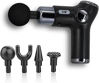 Mini Massage Gun, Body Vibration Massager, Rechargeable Deep Muscle Massager for Pain Relief, 32 Speeds Electronic Display with 4 Massage Heads for Gym, Office, Home جهاز مساج