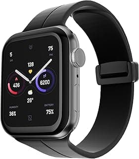 سوار رياضي متوافق مع ساعة ابل مقاس 42mm 44mm 45mm 46mm 49mm للرجال والنساء، سوار سيليكون رياضي بقفل مغناطيسي لـ iWatch سيريس 10 9 8 7 6 5 4 3 SE Ultra (أسود)