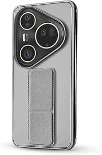For Huawei Pura 80 Ultra Silicone Back Case with Leather Handle Wrist Strap, Kickstand Back Feature Landscape and Portrait, Magnetic Holder Compatible with Huawei Pura 80 Ultra (6.8") (Gray)