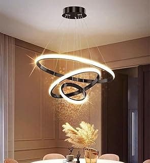 نجفة LED مودرن ذكية من C&C Home، 3 حلقات دائرية قابلة للتعتيم، 3 ألوان في نجفة واحدة (أبيض، دافئ، طبيعي)، 60 وات