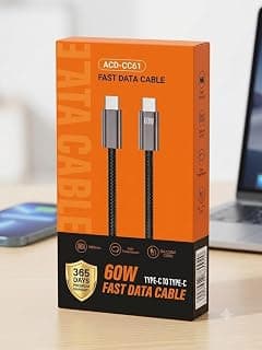 USB-C Fast Data and Charging Cable, 60W, 1000mm | Silicone Braided Cord, Data Transmission, Rust-Resistant Connectors, 10,000+ Bend Tested, 365-Day Warranty