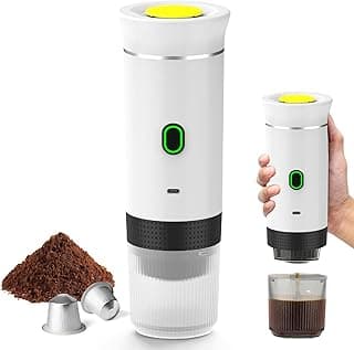 Portable Coffee Maker, 3 in 1 Portable Coffee Maker, 12V Self-Heating 4-6 Minutes, Small Capsules, Large Capsules, Ground Coffee, for Camping, Office, Home, Car (White)
