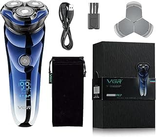 V-305 ماكينة حلاقة كهربائية مميزة لاسلكية قابلة لإعادة الشحن، مقاومة للماء بالكامل IPX7، 3 رؤوس دوارة للحلاقة الجافة والمبللة للرجال مع ماكينة تشذيب مدمجة، شحن فائق السرعة، وقت تشغيل 100 دقيقة مع شاشة LED رقمية