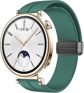 سوار مغناطيسي متوافق مع هواوي Watch GT 4 مقاس 41mm، سوار سيليكون ناعم متوافق مع هواوي Watch GT 4 مقاس 41mm، سوار بديل سيليكون بقفل مغناطيسي قابل للطي مقاس (18mm) (أسود)