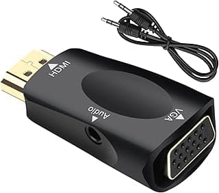 محول HDMI ذكر الى VGA انثى مع كابل منفذ صوت 3.5 ملم متوافق مع الشاشة/اللاب توب/الكمبيوتر/البروجكتور/تلفزيون HD/كروم بوك/Xbox والمزيد (اسود)