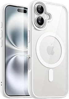 Magnetic Case for iPhone 17 Compatible with MagSafe, Shockproof Phone Bumper Cover, Solid Color Matte TPU Frame, Anti-Scratch Clear Back (White)