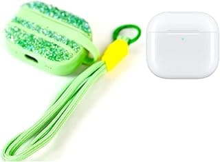 Silicone Case Cover for AirPods 4, Glitter Jewel Encrusted Design with Keychain, Dustproof Protective Cover (Green)