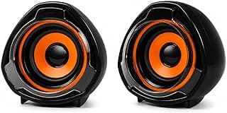 USB computer speakers with 3W x 2 stereo sound and 3D effect, built-in volume control, compact and stylish design, and instant, software-free operation. Model CS1