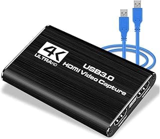 كرت شاشة كابتشر، محول فيديو محمول وموثوق HDMI USB3.0 4K 1080P 60fps للجيمنج والبث المباشر وتسجيل الفيديو (أسود)