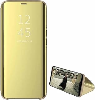 جراب فليب Clear View لهاتف شاومي Poco F4، بدون مستشعر، غطاء مرآة للوقوف بحماية كاملة متوافق مع شاومي Poco F4 (6.67 بوصة) (ذهبي)