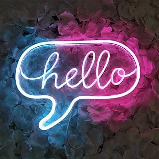 لوحة نيون Hello، إضاءة LED تعمل بـ USB للزينة، لوحة ترحيب للمنزل والمحلات والحفلات (تدرج وردي وأزرق)