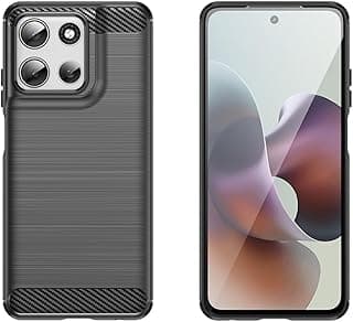 جراب Rugged Shield لموتورولا Moto G56 5G - ملمس ألياف الكربون، غطاء TPU مقاوم للصدمات مع مقبض مانع للانزلاق (أسود)