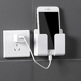 Wall Mount Mobile Phone Charger Holder, 3M Adhesive Cell Phone Wall Stand for Charger, Phone Holders for Shower Bed Wall (white)