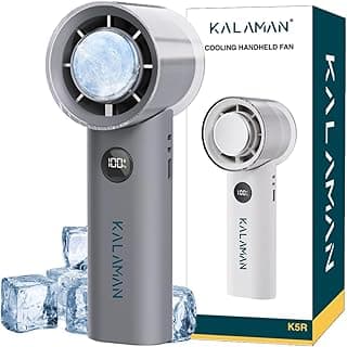 KALAMAN Handheld Portable Fan with Ice Cooler, 5000mAh Rechargeable Personal Fan,[15H Cooling Time] Mini Y Powerful [12000+ RPM] Small Pocket Fans for Travel/Outdoor/Office Quiet Neck Fan (Black)