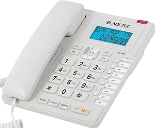 ELADLTEC 929BE Wired Desk Phone with LCD Display, Caller ID & Hands-Free Speakerphone – Perfect for Office, Hotel & Home Use, white